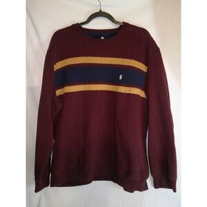 IZOD Mens XL Sweatshirt Burgundy Striped Crew‎ Neck Pullover Casual Top